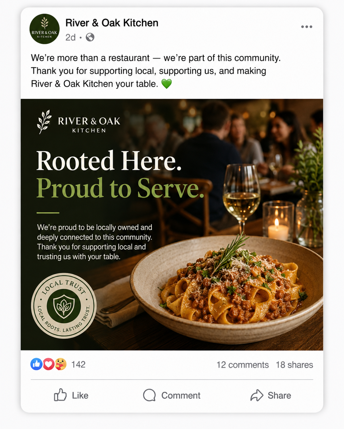 Facebook local trust post for a restaurant