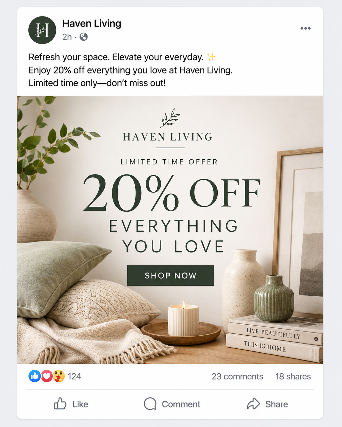 Facebook offer post for an ecommerce business