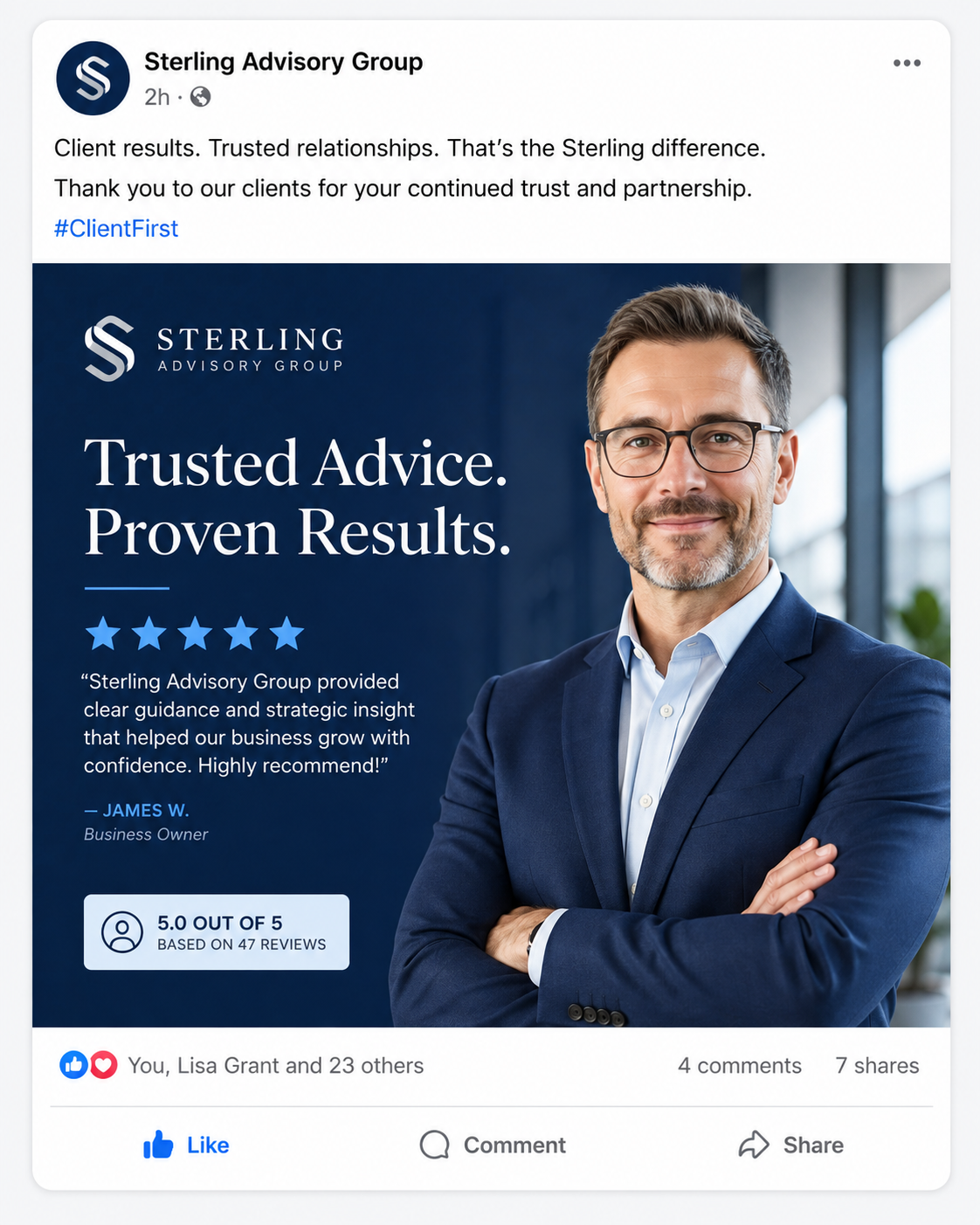Facebook review graphic for a professional services business